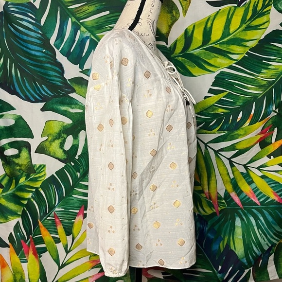 EUC $248 JOIE Women’s Small Nadija Gold Medallion Sheer Beaded Tie Peasant Top - Picture 5 of 11